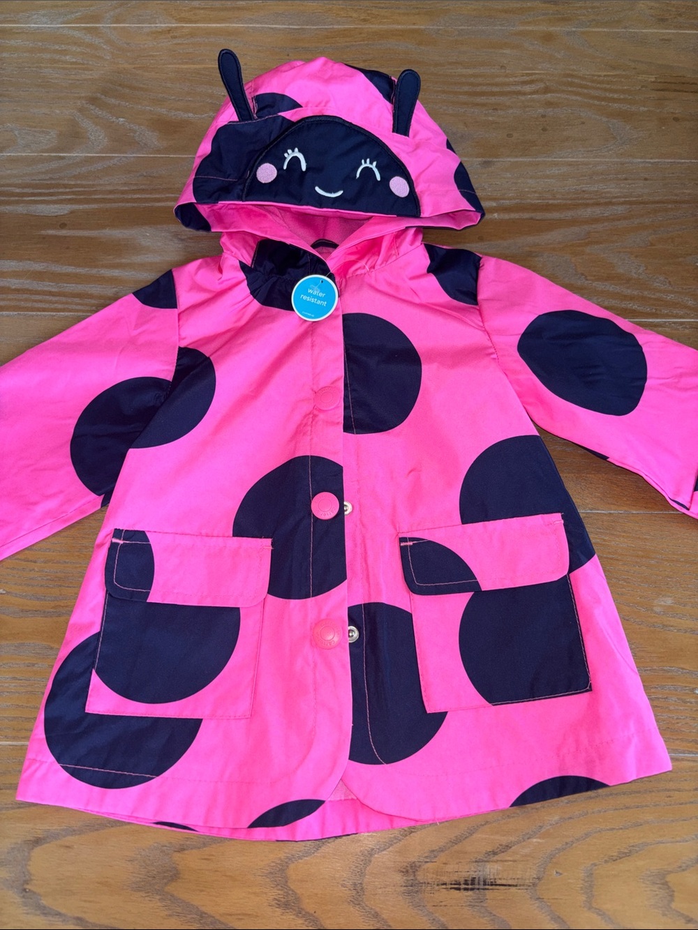 Carter's Bright Pink Hooded Raincoat with Black Polka Dots